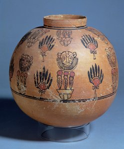 Vaso decorato con maschere di leone e dee cobra su fiori di loto, dalla Tomba 1090, Faras, Sudan, I-II secolo d.C.